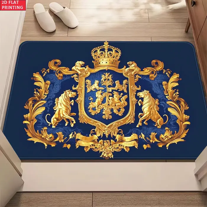 Tapis Royal Crest en velours flanelle imprimé, design luxueux, tapis décoratif pour entrée et décora