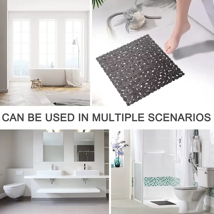 Tapis de douche carré avec ventouses et trous de vidange