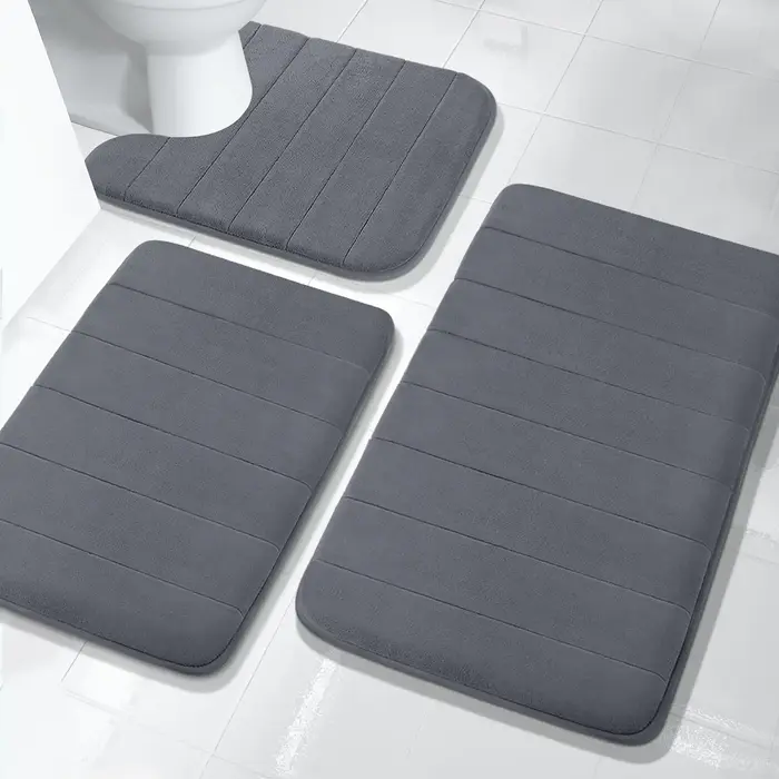Ensemble de tapis de salle de bain en mousse à mémoire de forme, antidérapant, Extra doux, absorbant l'eau, lavable en Machine et sec, pour sol de baignoire, Beige