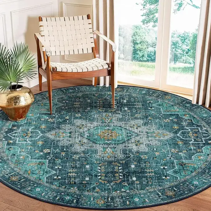 VIKAMA Tapis rond bohème vintage antidérapant et résistant à l'usure pour la décoration de la maison