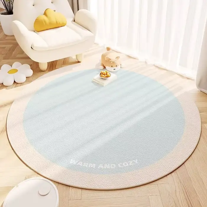 Tapis rond imprimé chaud et confortable, bord Beige marron, tapis de sol doux pour pépinière, salon,
