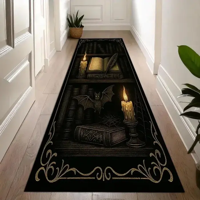 Tapis Gothique Chauve-souris pour Décoration d'Intérieur, Tapis d'Entrée Sombre Occulte, Tapis Longs
