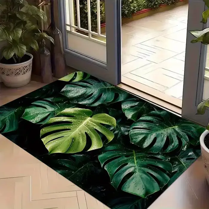 Tapis antidérapant à motif de feuilles vertes plates 2D