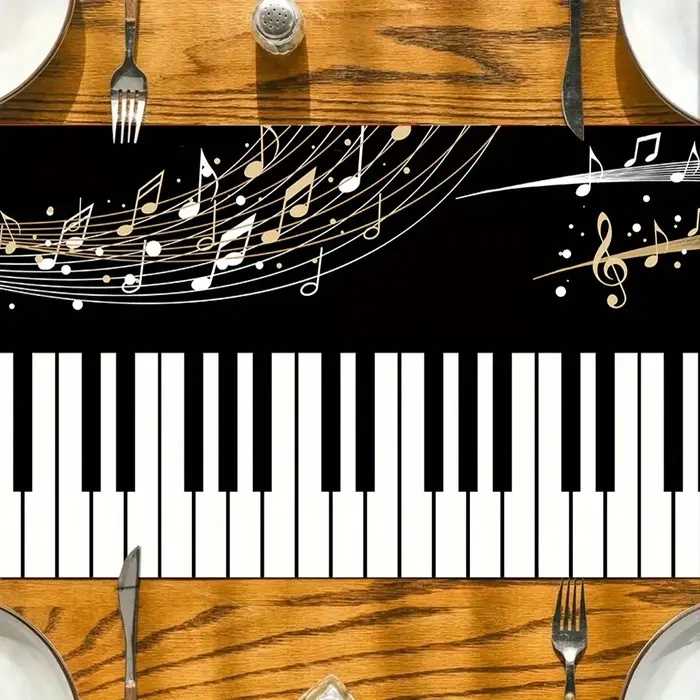 Chemin de table en polyester imprimé touches de piano