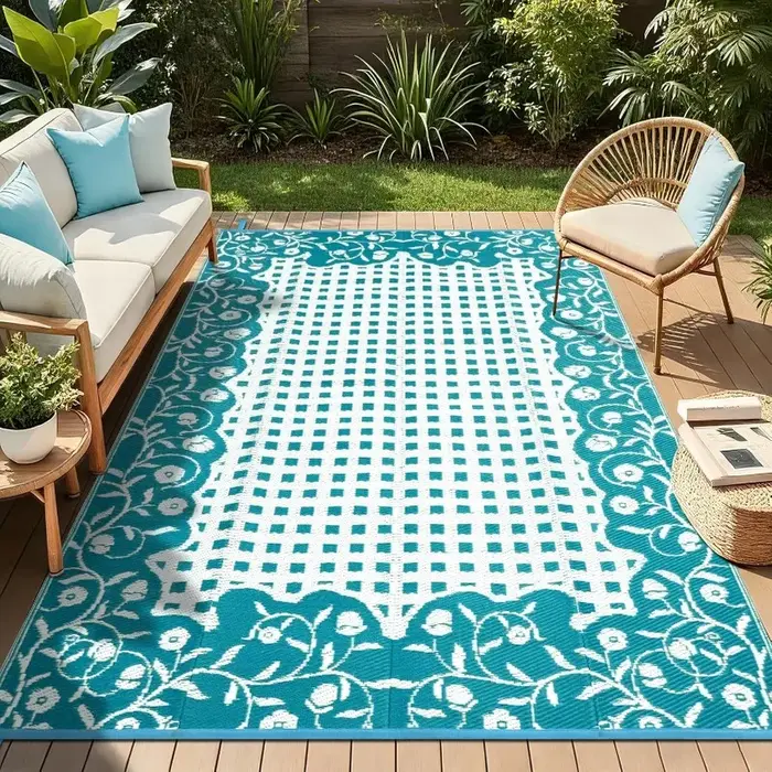Tapis d'extérieur à imprimé floral bohème