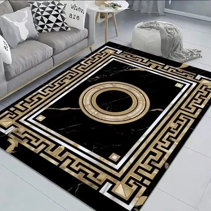 Tapis décoratif élégant en marbre noir et or
