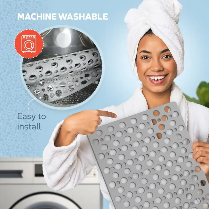 Tapis de bain et de douche antidérapant avec ventouses et trous de drainage