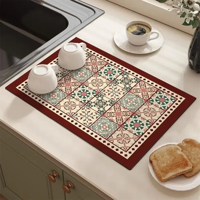 Tapis de vidange absorbant à motif de carrelage rétro