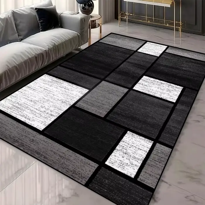 Tapis à motif géométrique gris antidérapant pour salon et chambre à coucher