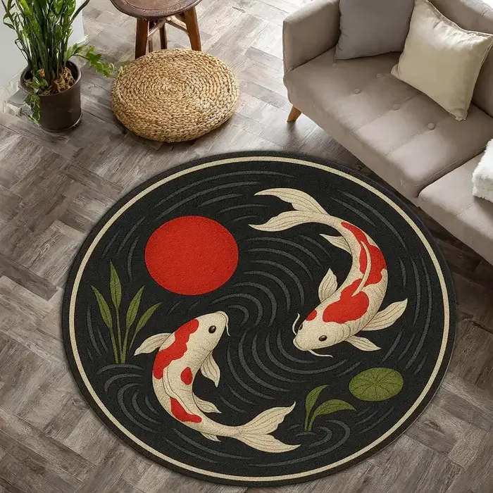 Tapis rond poisson Koi japonais Zen
