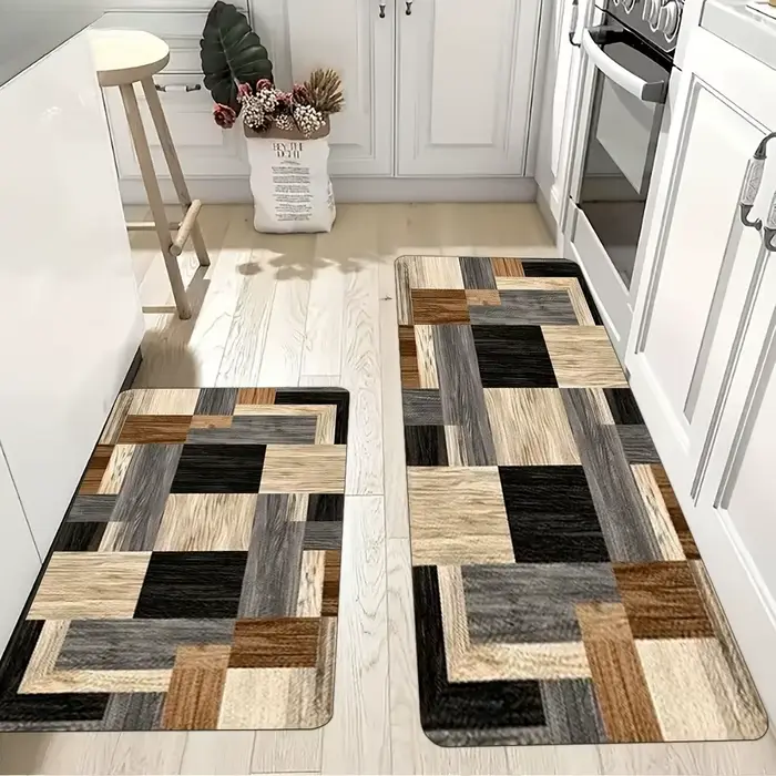 Tapis long antidérapant à motif bois