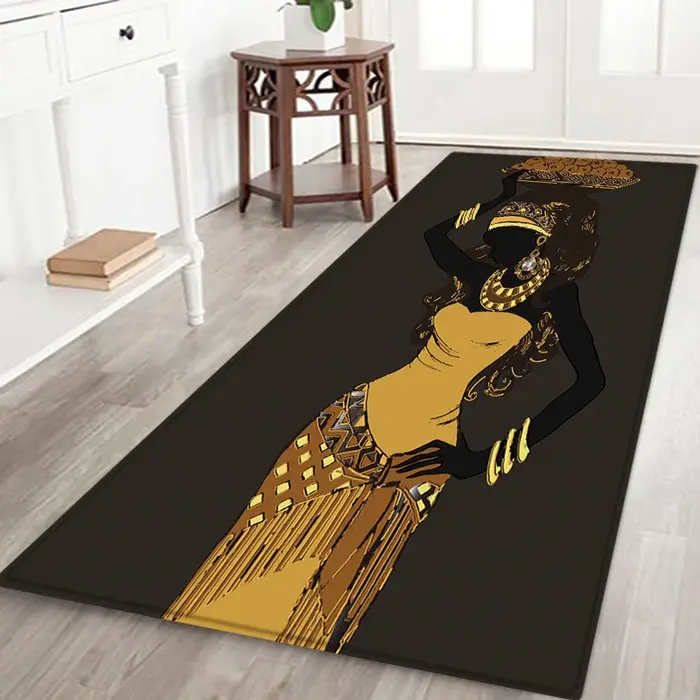Tapis de Style Ethnique pour Salon et Chambre à Coucher, Motif de Femme Africaine Traditionnelle, en Polyester, Décoration de Maison, Polymères de Cuisine