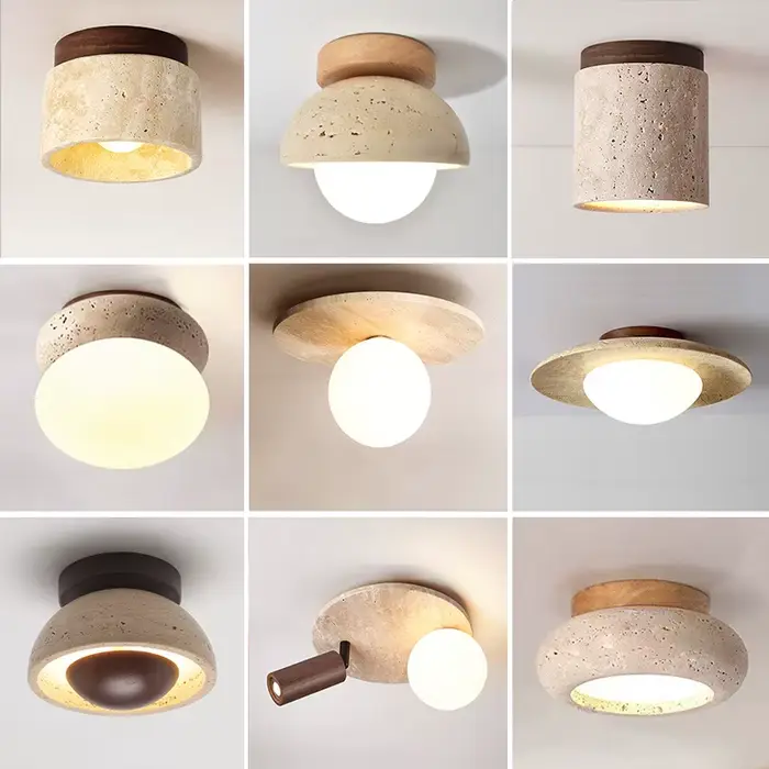Plafonnier rond en bois travertin unique