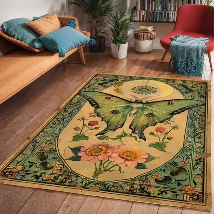 Tapis rétro français plante papillon renard fleur