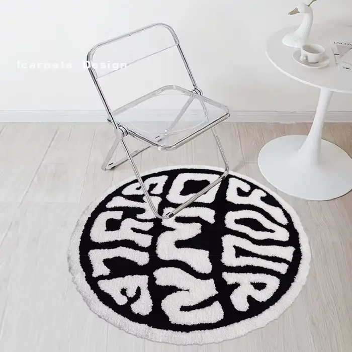 Tapis rond épais en peluche pour décoration de chambre à coucher