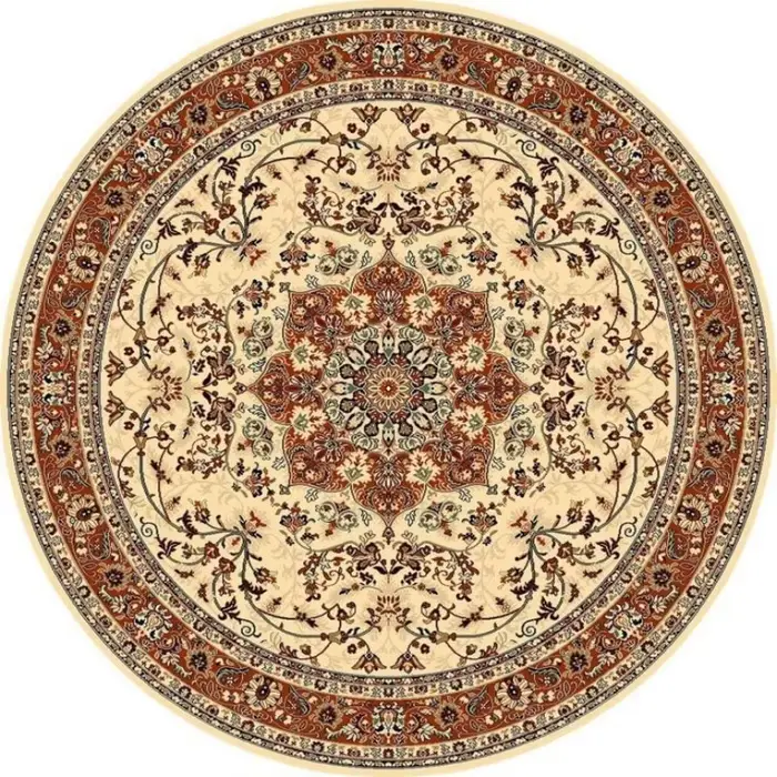 Tapis rond médaillon persan vert foncé et terre cuite