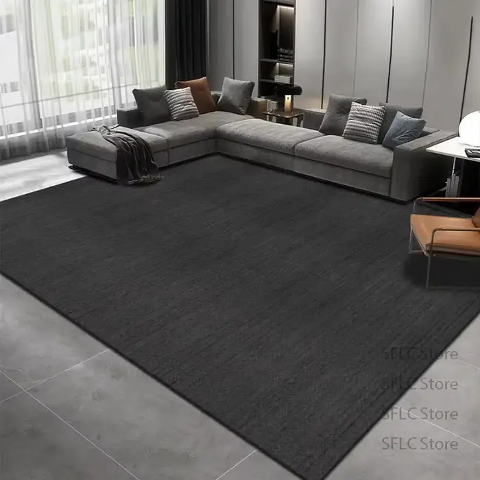 Tapis de sol en polymère noir solide, tapis simples, grande surface, décoration de salon, chambre à