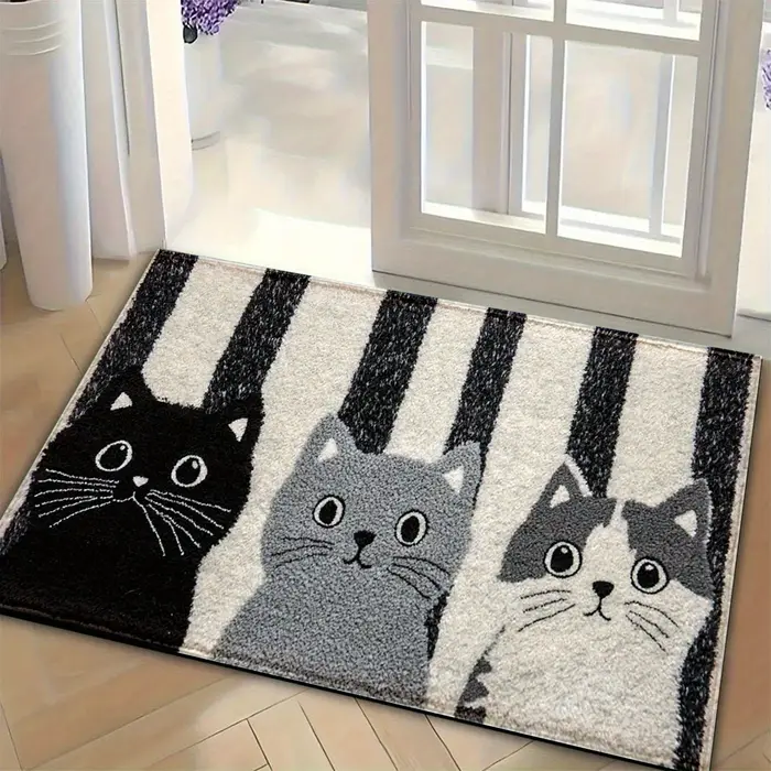 VIKAMA rayé dessin animé chat tapis doux paillasson imperméable