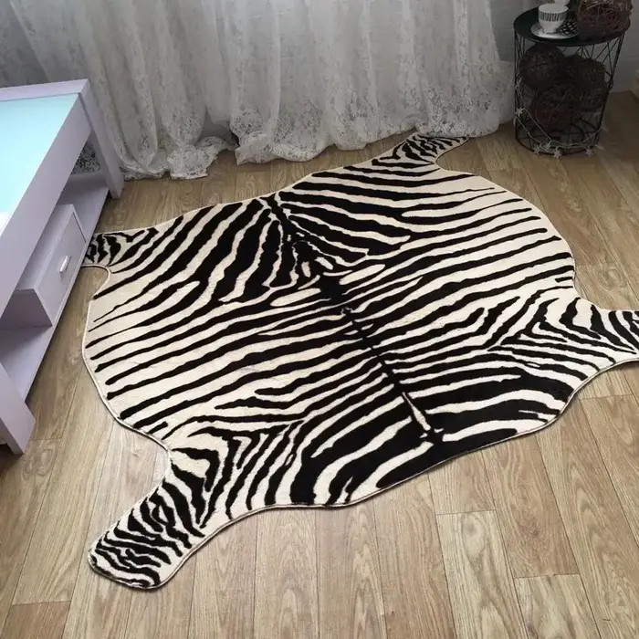 Muzzi-Tapis imprimé zèbre, Pv Velvet 216.239., Tapis en cuir, Peaux d'animaux, Forme naturelle, Décoration, Tapis en fausse fourrure, 130x180
