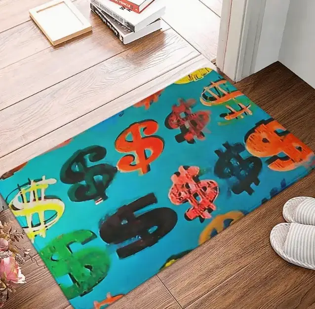 Tapis décoratif rose avec signe dollar, antidérapant et absorbant, idéal pour les entrées de chambre