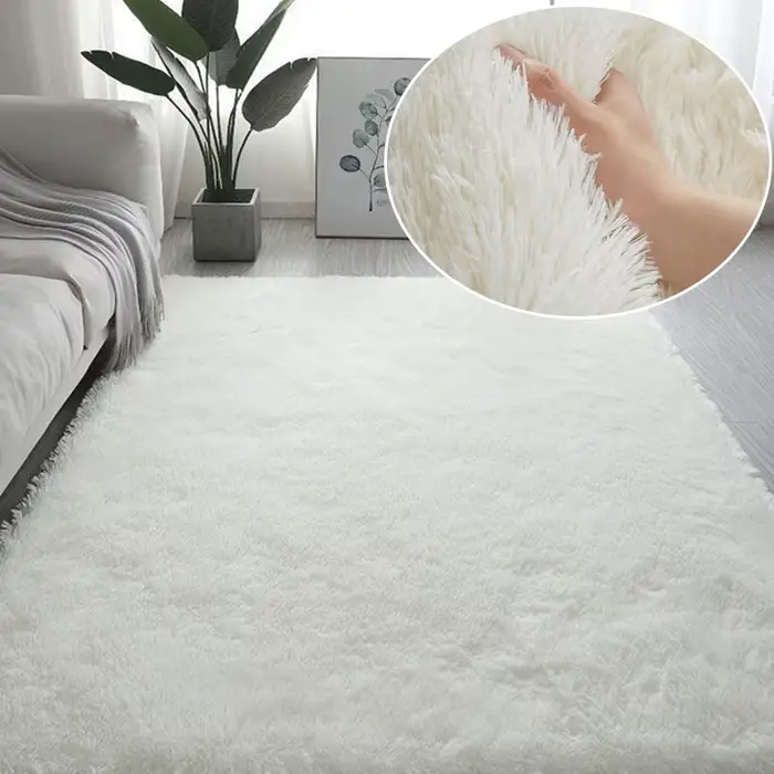 Tapis Shaggy doux pour salon, tapis moelleux pour enfants, grand tapis en peluche Beige pour chambre