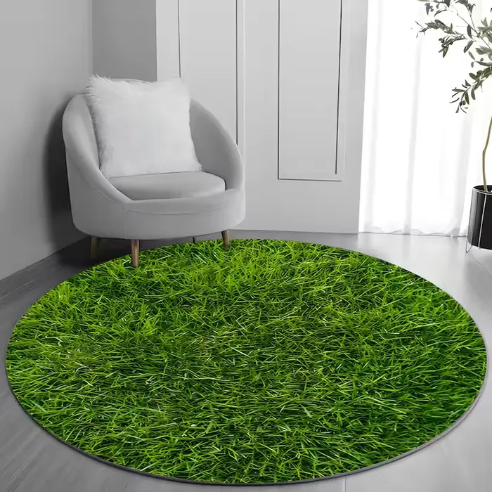 Tapis à motif d'herbe réaliste, vert, inspiré de l'extérieur, lavable, antidérapant, moderne, pour l