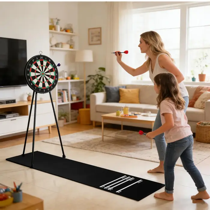 Tapis de fléchettes antidérapant et amortissant les chocs 300x34cm avec 4 marqueurs de distance de tir