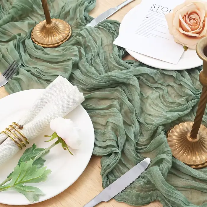 Chemin de Table vert sauge Boho rustique gaze tapis de Cheesecloth