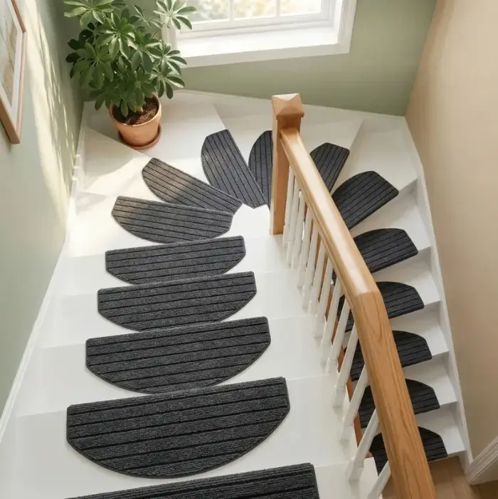 Tapis d'escalier auto-adhésifs antidérapants, absorbants l'eau, silencieux, semi-circulaires, protection du sol