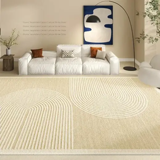 Tapis beige crème minimaliste moderne abstrait à lignes Wabi Sabi