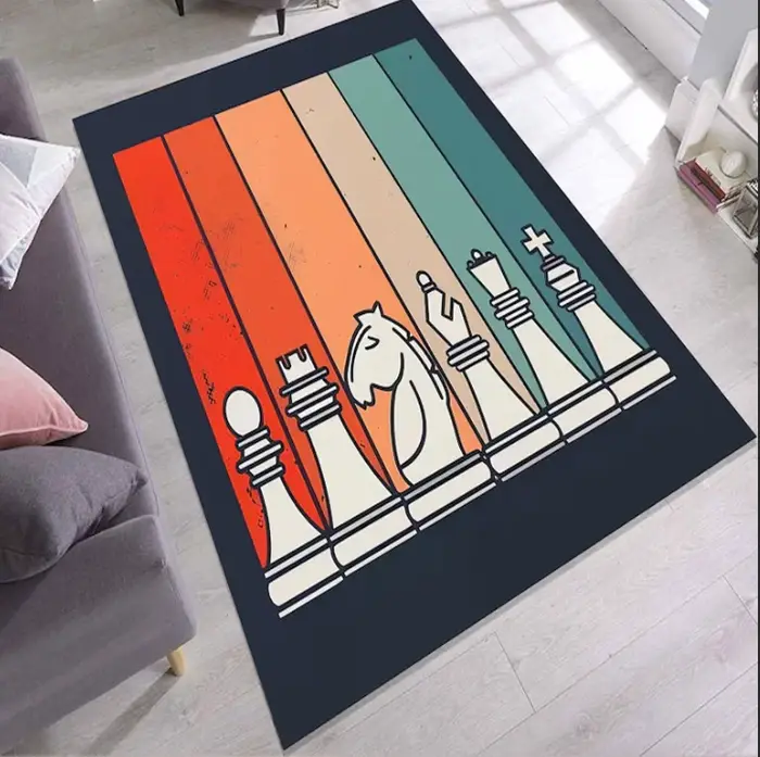 Tapis d'échecs baroque en marbre noir avec détails dorés pour la décoration de la salle de jeux