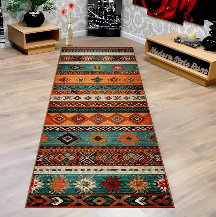 Tapis Long à rayures géométriques ethniques