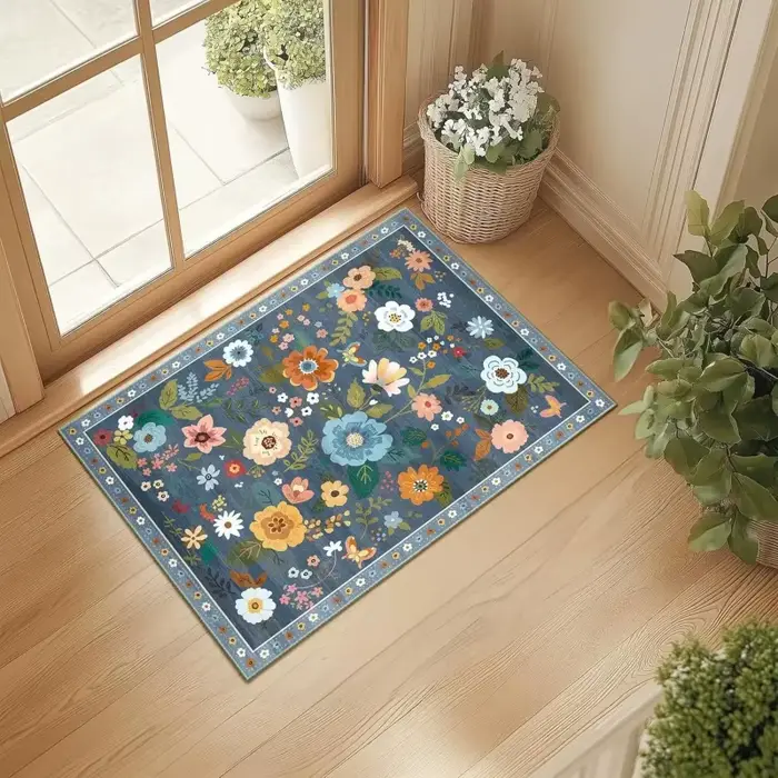Tapis Bohème Coloré à Motifs Floraux Grand Format Antidérapant pour Salon et Chambre à Coucher