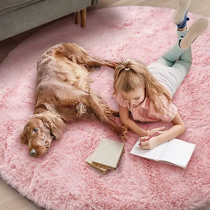 Tapis rond rose pour chambre de filles