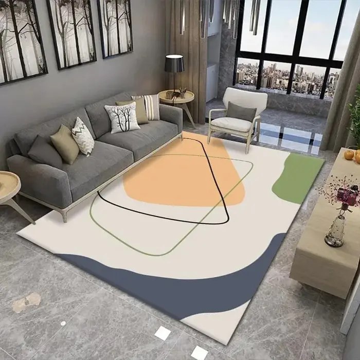 Tapis de Sol à Lignes Géométriques Gris et Orange, Décoration de Porte Avant de Maison, Salon