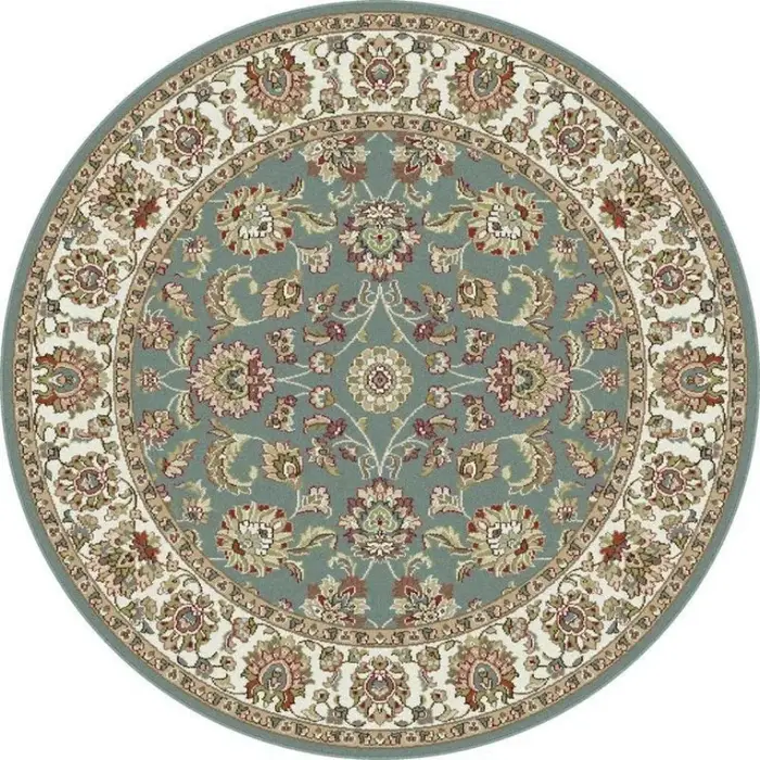 Tapis rond Paisley Heritage : Teal Crème, motif persan traditionnel, antidérapant, pour salle de pri