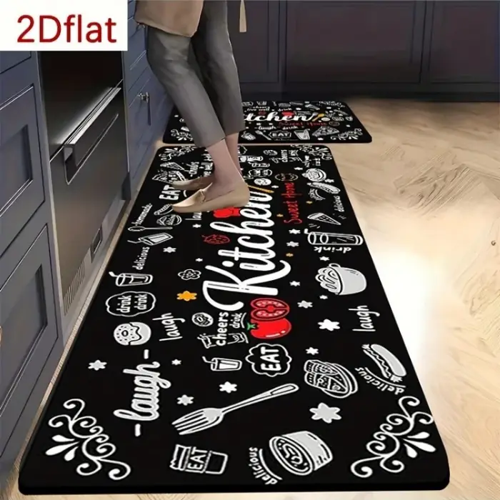 Tapis de cuisine amusant antidérapant et lavable avec imprimé « Eat Laugh Love » pour cuisine, buanderie, couloir
