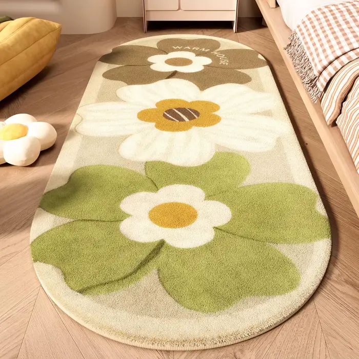 Tapis de chambre à coucher, tapis de sol doux et confortable, tapis floral orange, tapis de style ja