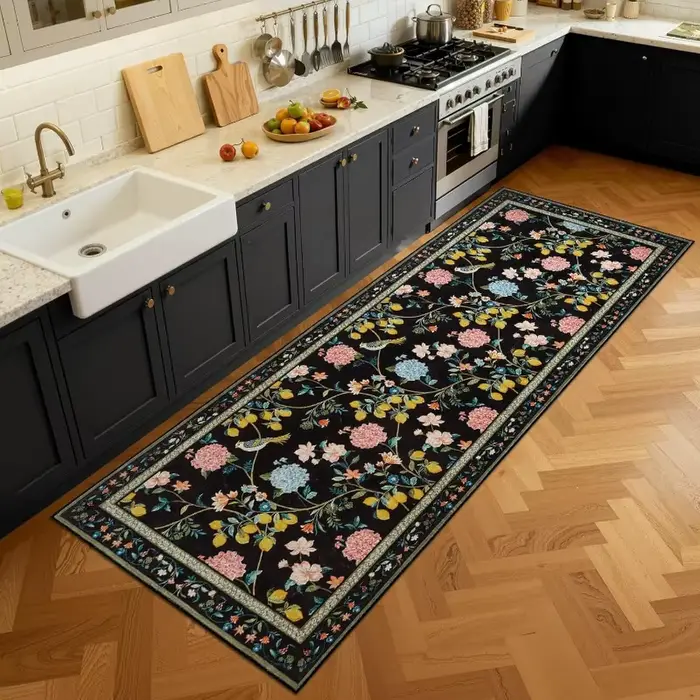Tapis de couloir vintage à motif floral
