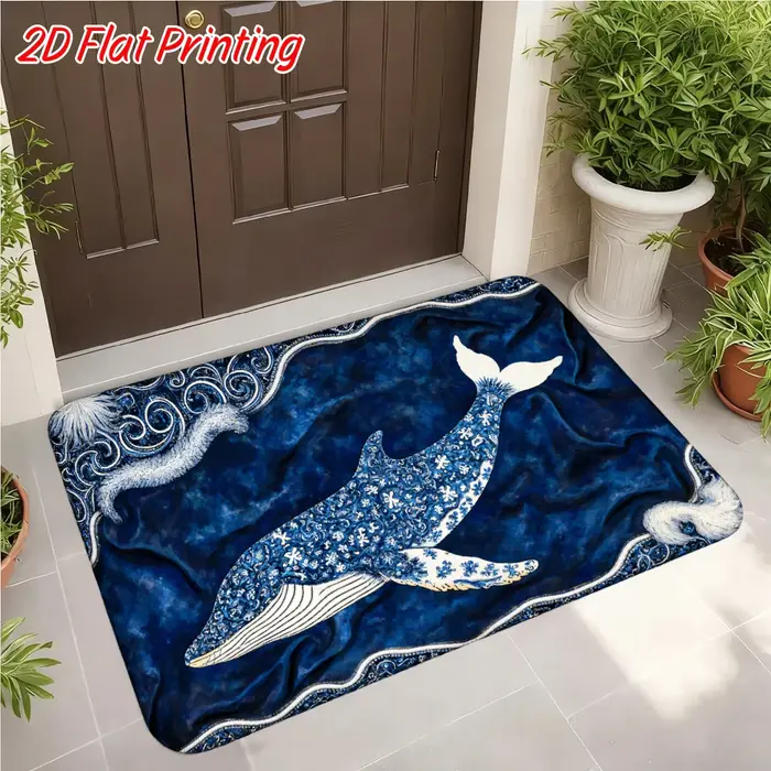 Tapis de porte luxueux motif paon bleu et or vintage