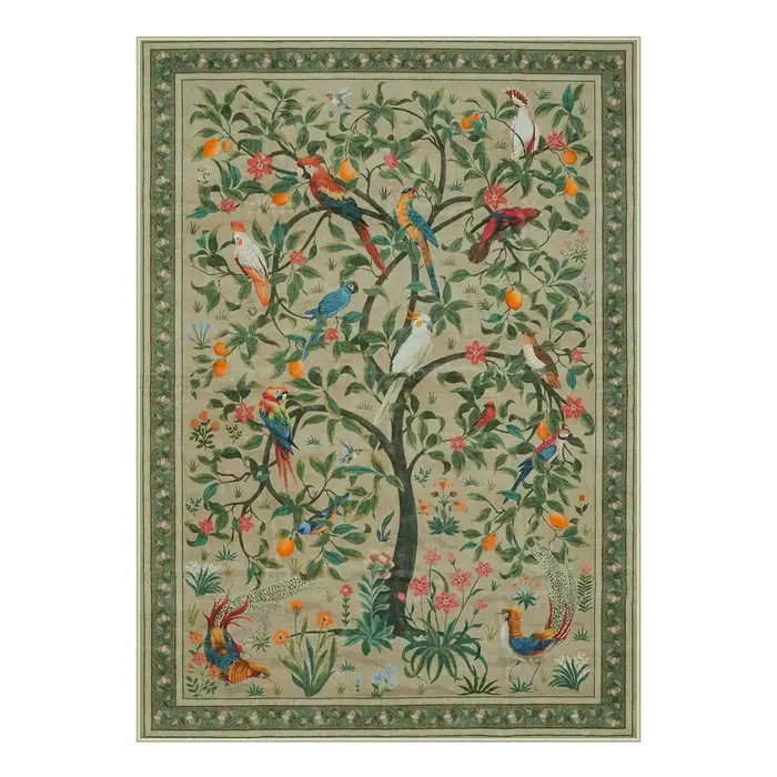 Tapis vert Olive Maximalist Jungle Bird pour salon, chambre à coucher, vestiaire, cuisine, porte d'e