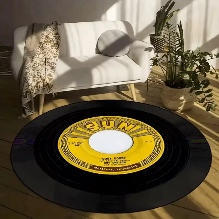 Tapis rond rétro en vinyle pour salle de pratique musicale