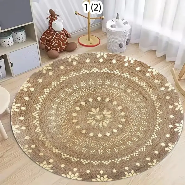 Tapis rond Mandala, tapis de sol antidérapant fait main style bohème