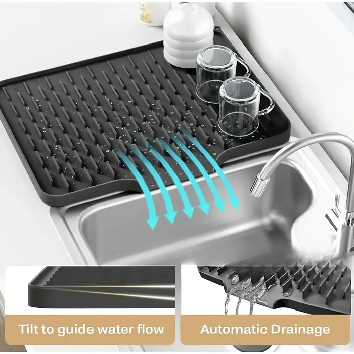 Tapis de drainage en silicone pour cuisine avec design