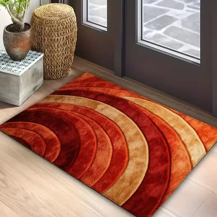Tapis ondulé moderne rouge orangé antidérapant