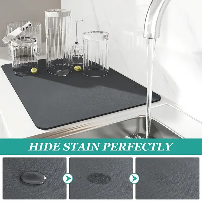 Grand tapis de vidange absorbant de cuisine Super antidérapant, tapis de séchage de plat à café Supe