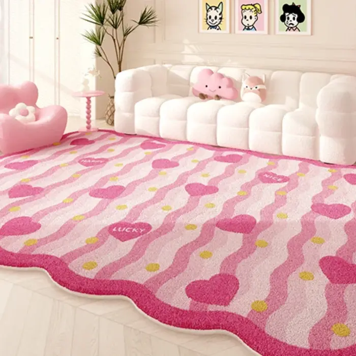Dopamine-Tapis en peluche rose de forme irrégulière, style girly, décor de chambre à coucher, moquet