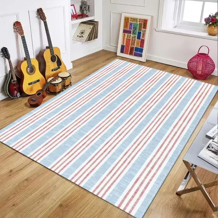 Tapis de sol moderne et doux à rayures marron, grande surface, pour salon, chambre à coucher, Table 