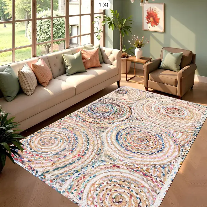 Tapis circulaire tressé à la main en chindi pour salon