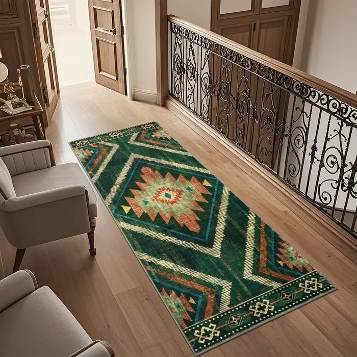 Tapis de couloir vintage vert et marron